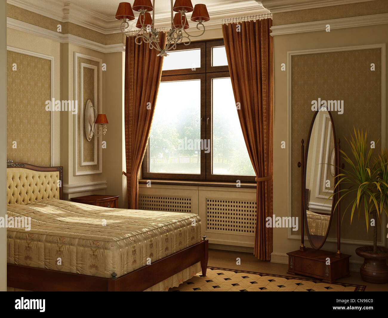 Classic antique style bedroom. With window. Stock Photo