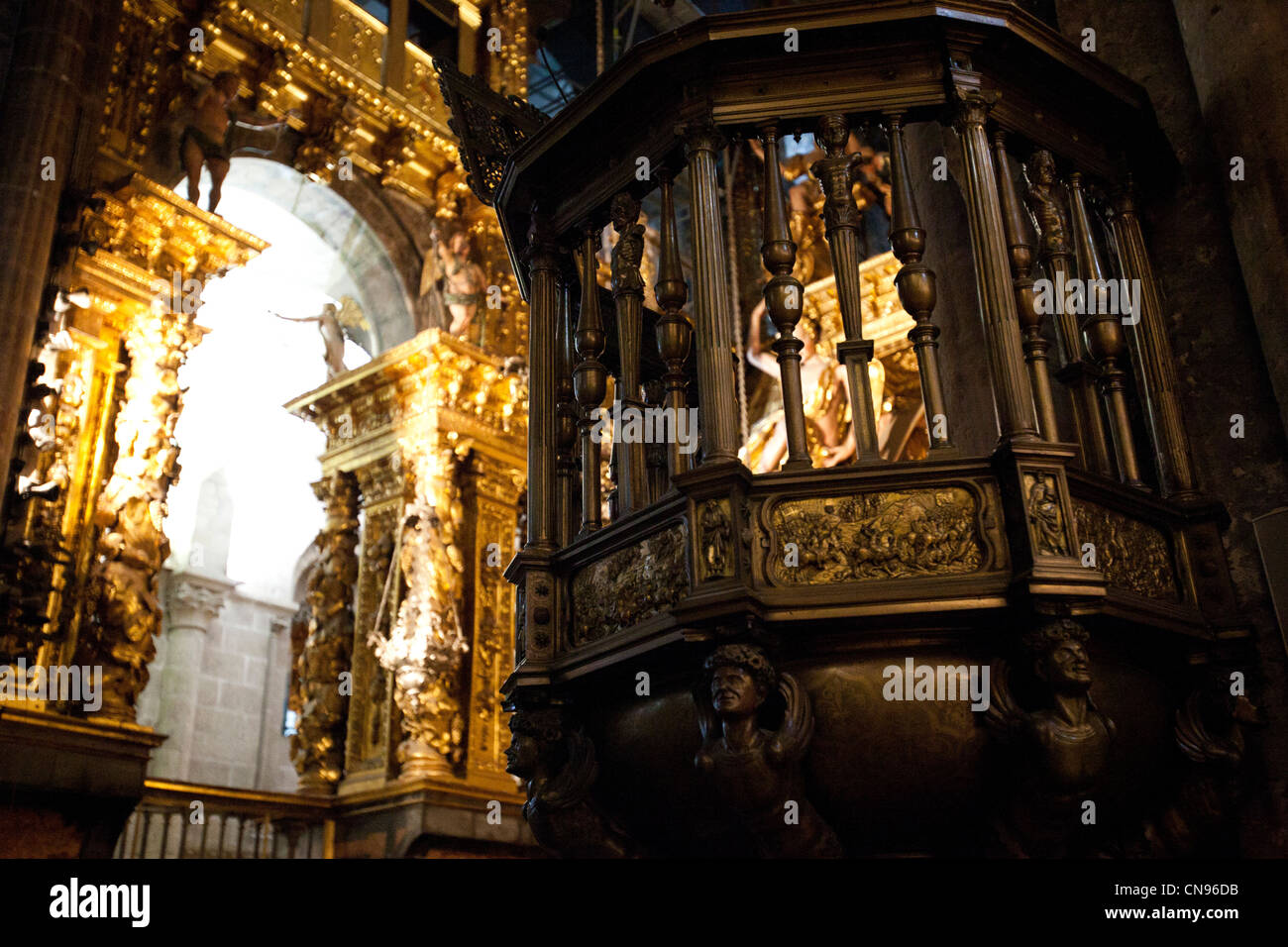 Inside the Cathedral of Santiago de Compostela. Stock Photo