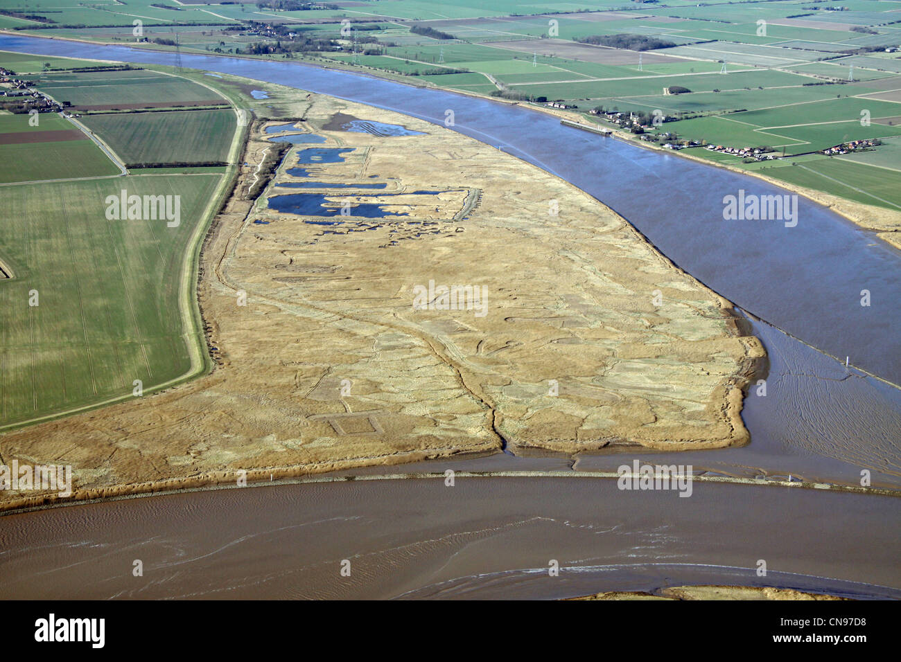 aerial view of RSPB Blacktoft Sands at Trent Falls, River Humber Stock Photo
