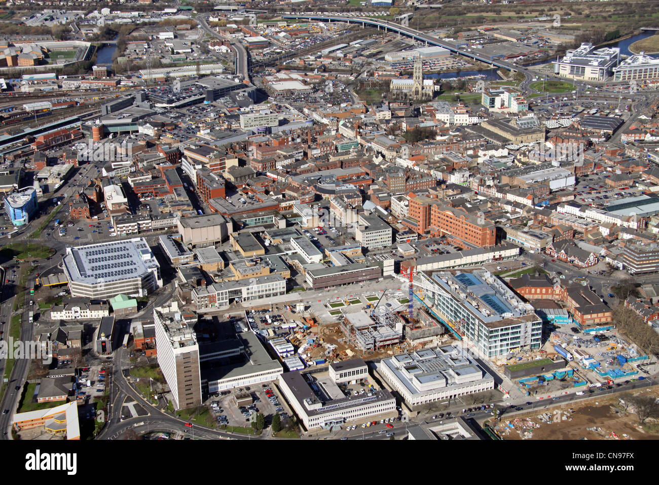 aerial view of Doncaster town centre Stock Photo
