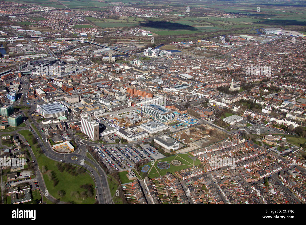 aerial view of Doncaster town centre Stock Photo