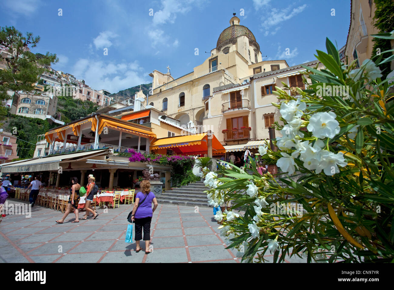 Pizza Place Terrace Overlooking Beautiful Positano Coast Stock