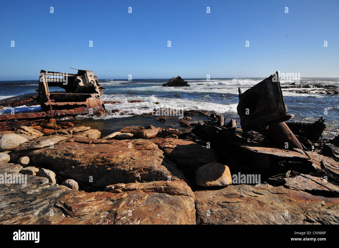 Shipwreck remains in Cape Town off of the cape of Good Hope Stock Photo