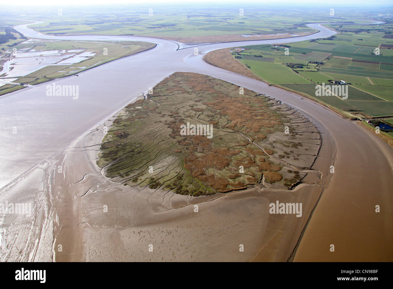 aerial view of Whitton Island in the River Humber Estuary Stock Photo