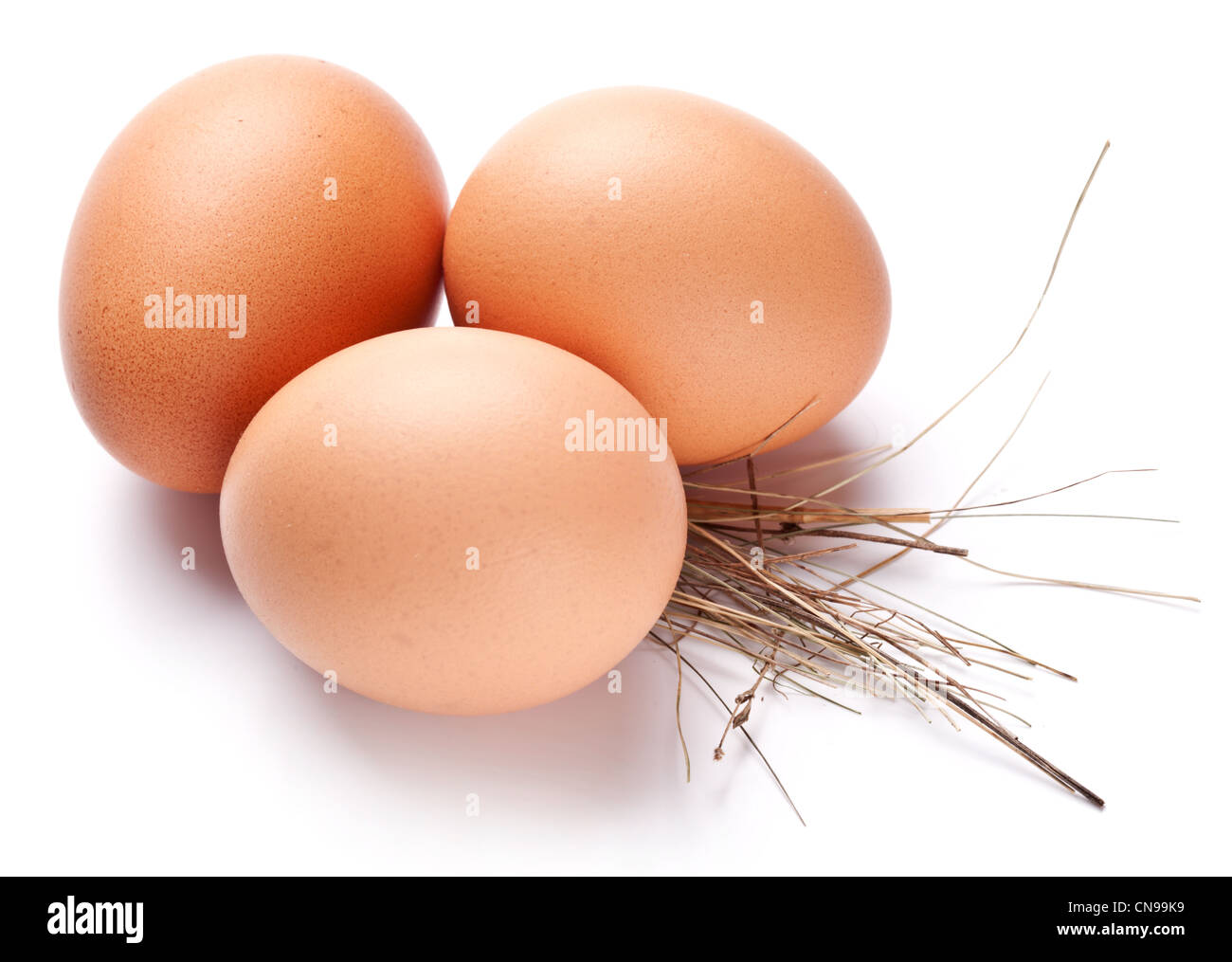 Eggs with a straw on a white background. Stock Photo