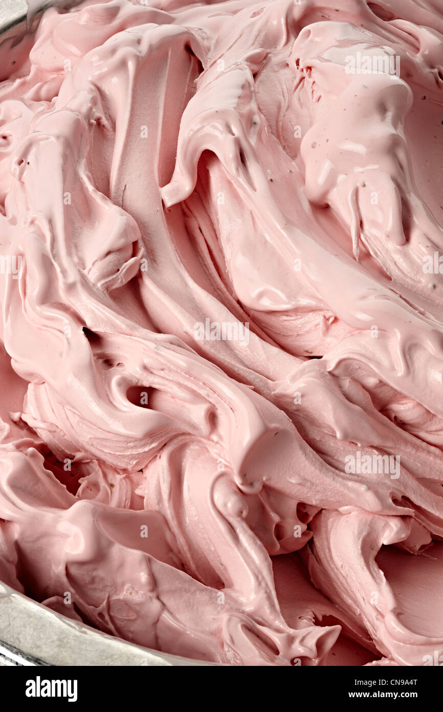 strawberry Gelato ice cream close up detail Stock Photo