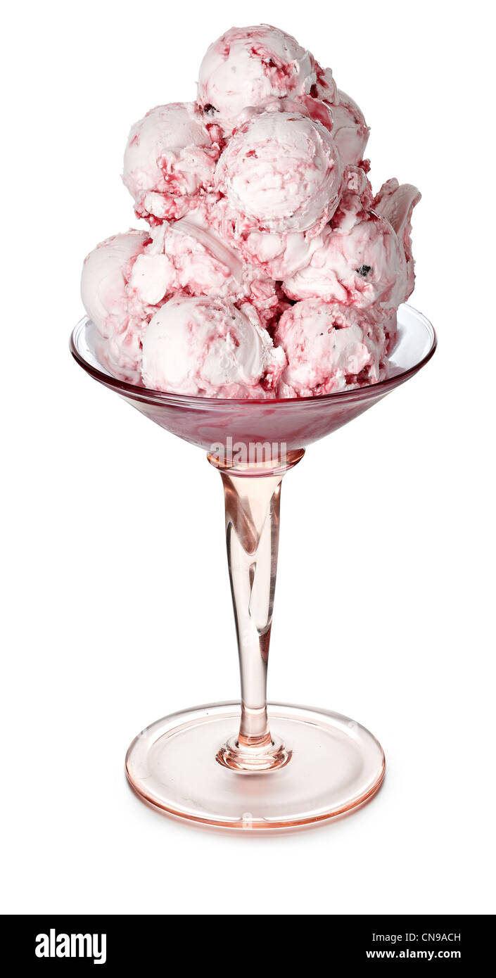 strawberry ice cream scoops tall glass cut-out cut out Stock Photo