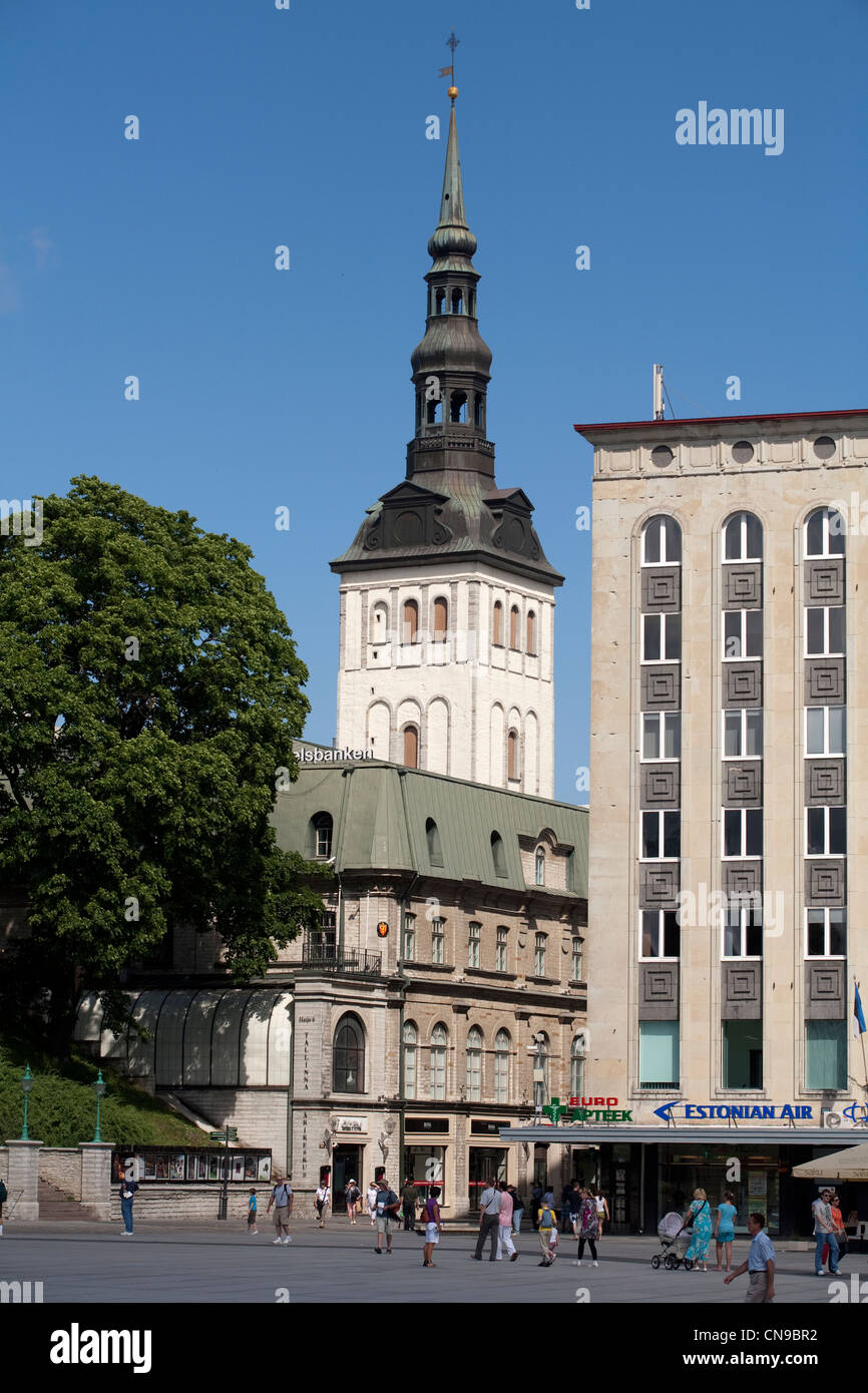 Estonia (Baltic States), Harju Region, Tallinn, belfry of the town hall from the Freedom Square Stock Photo
