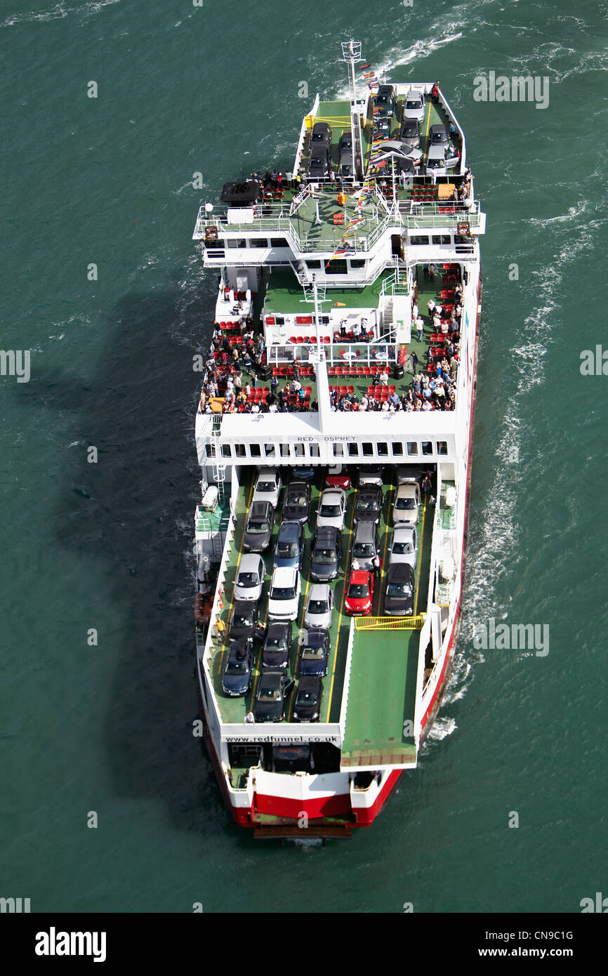 United Kingdom, Hampshire, Isle of Wight, Cowes, ferry across the Solent (aerial view) Stock Photo
