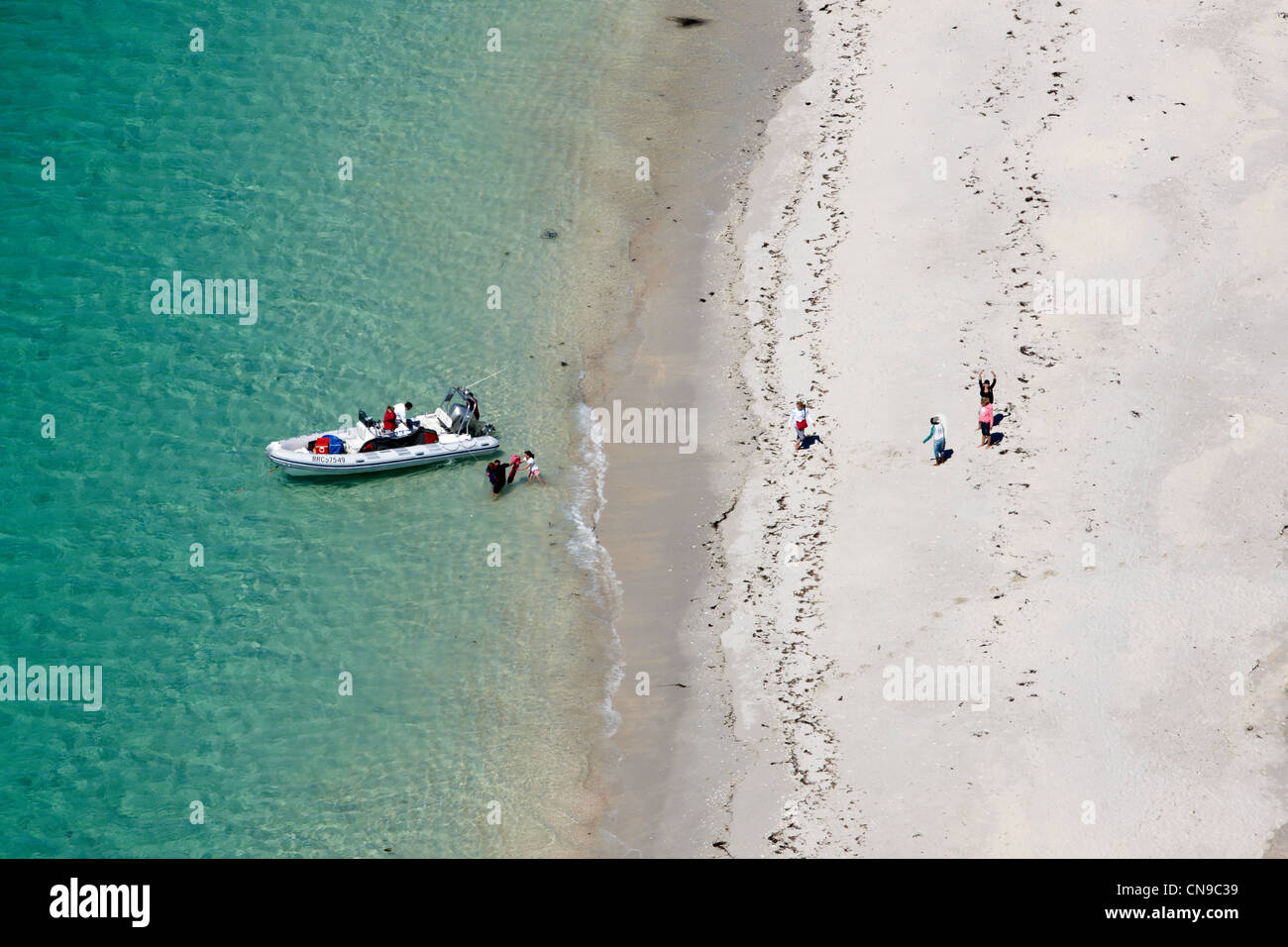 France, Finistere, La Foret Fouesnant, Glenan islands, isle of Guiriden (aerial view) Stock Photo