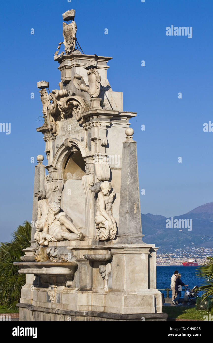 Italy, Campania, Naples, Mergellina neighborhood, fountain of Sebeto dating from the 17th century and located on the sea front Stock Photo