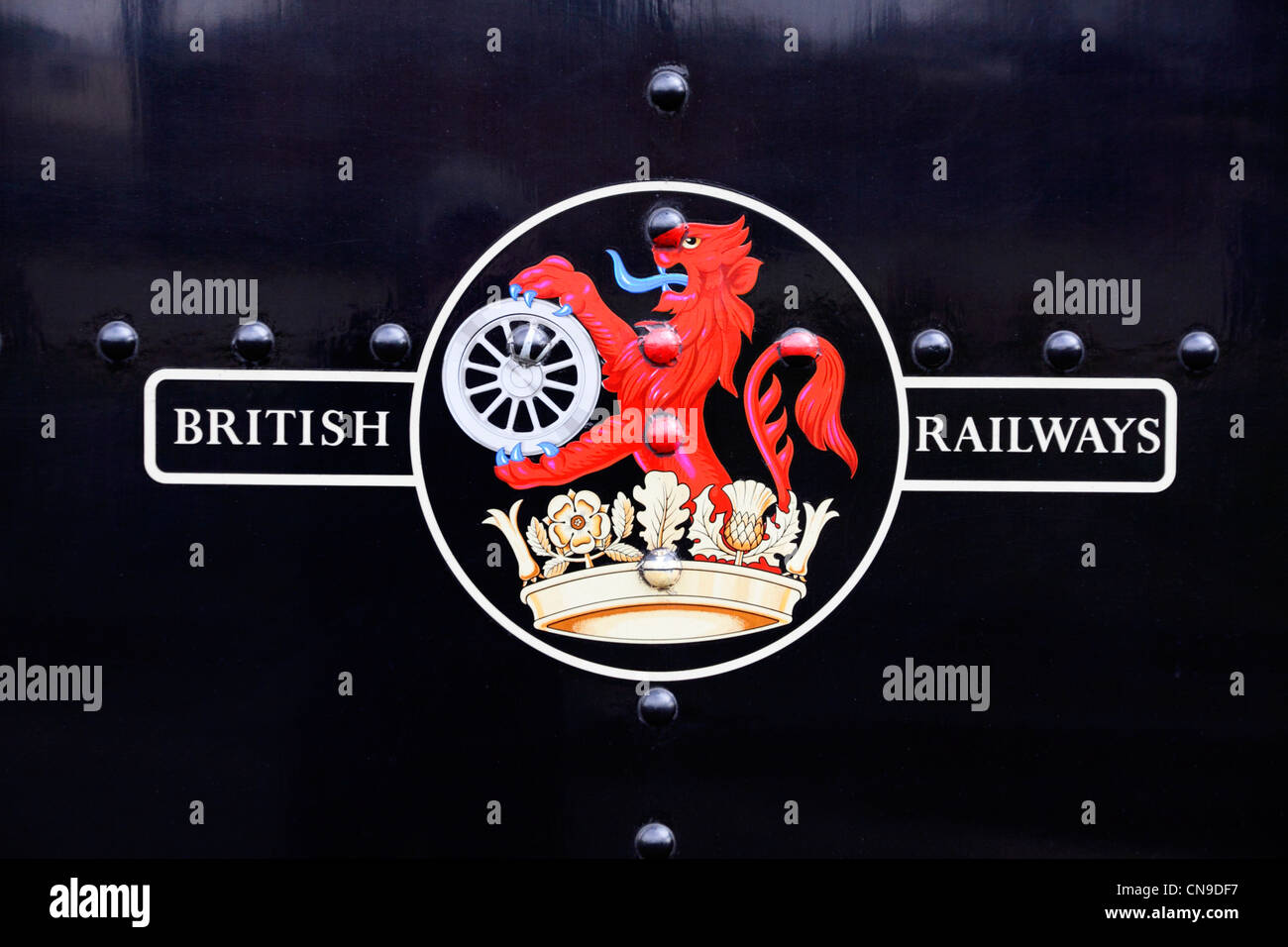 Old British Railways logo on preserved steam locomotive, Severn Valley Railway Stock Photo