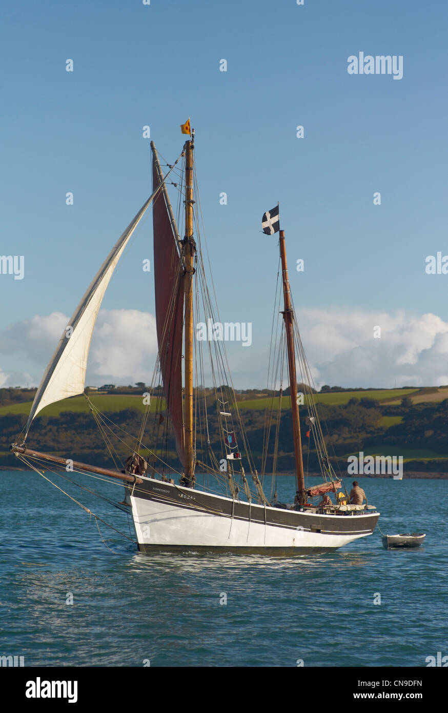 Traditional Woodend two masted sail boat on the Fal Estuary Cornwall England Stock Photo