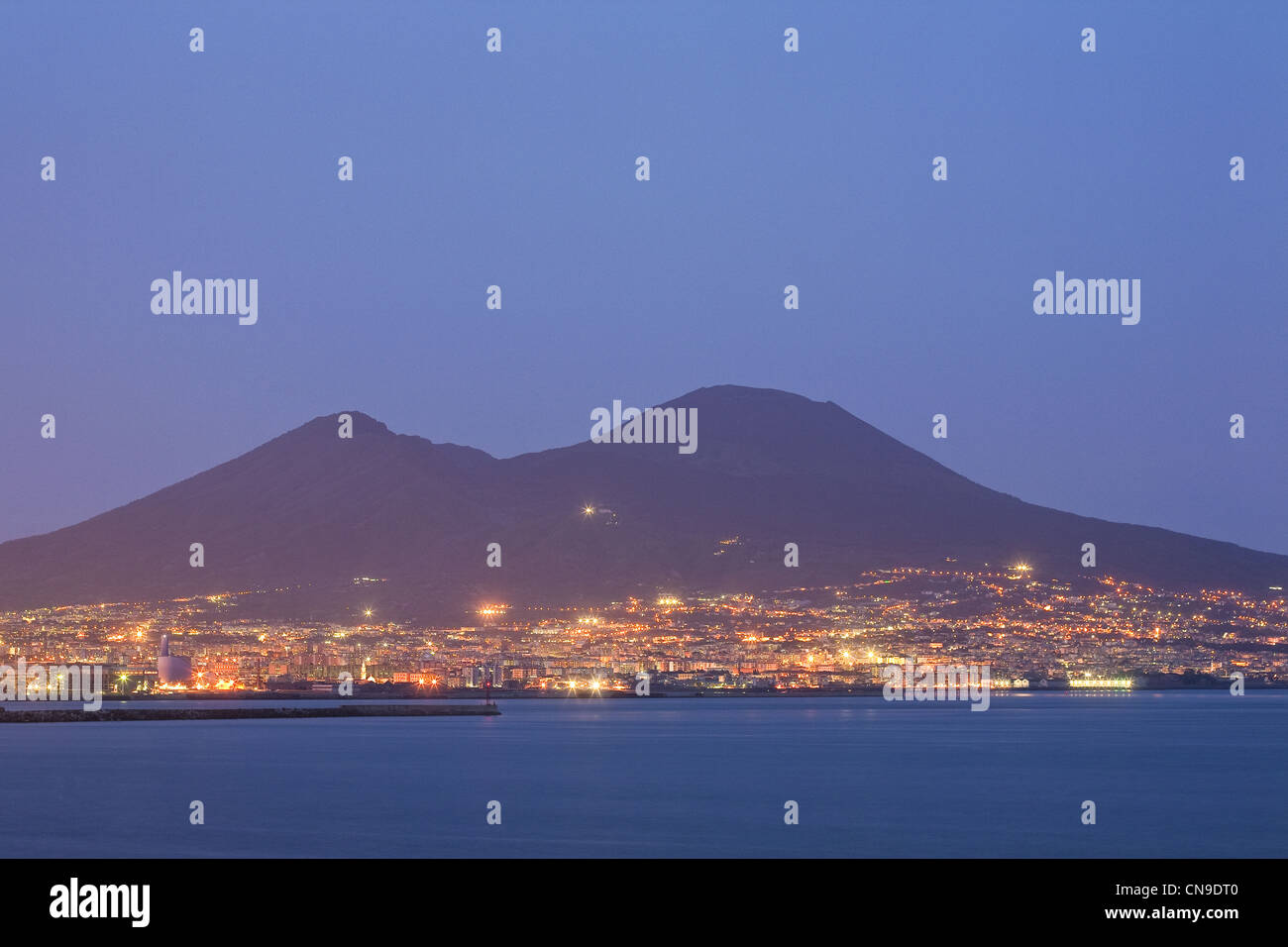Italy, Campania, Naples, view over the port and Mount Vesuvius Stock Photo
