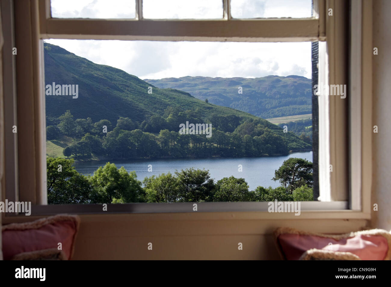 picture window view over Lake Ullswater Stock Photo
