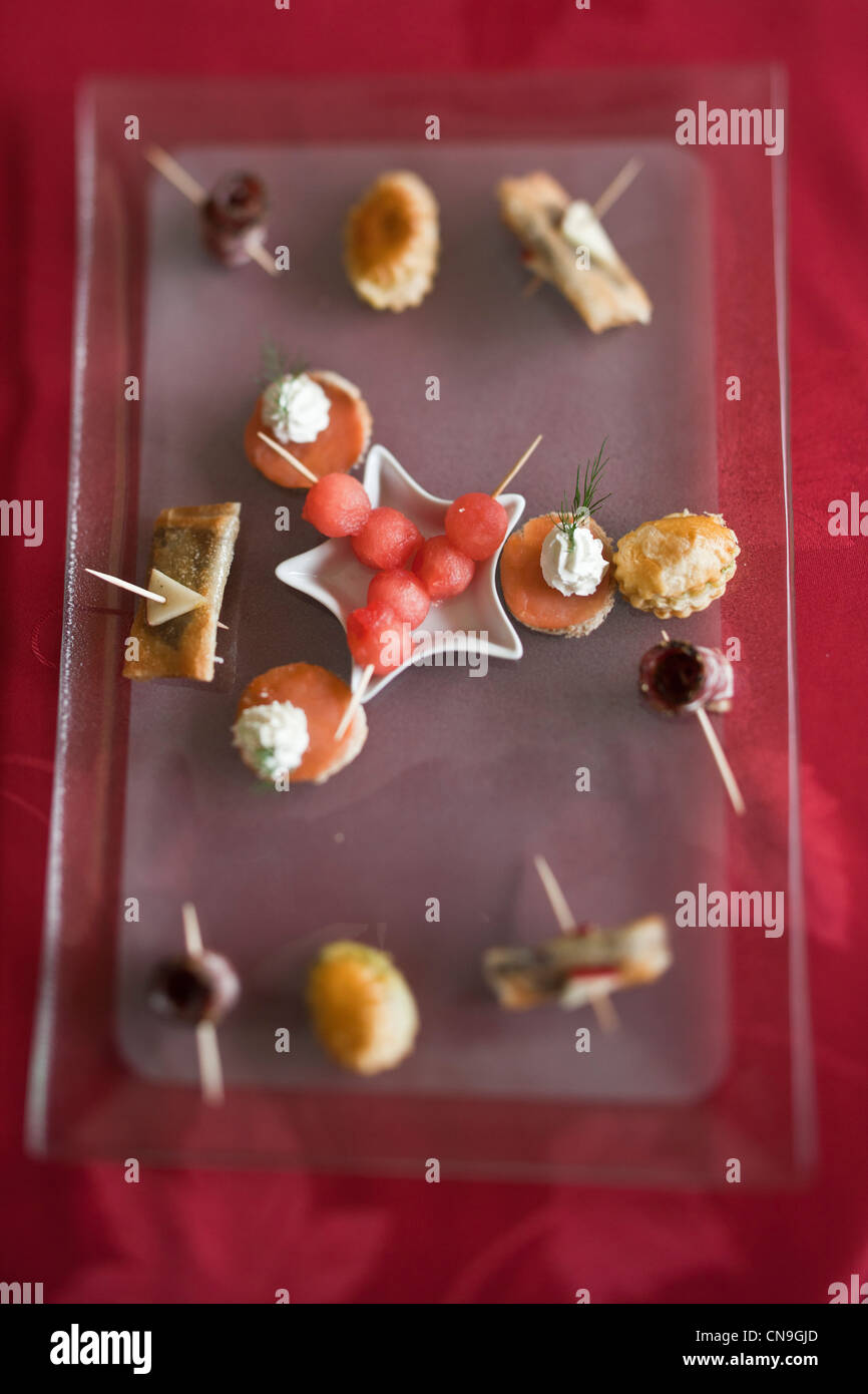 France, Cantal, St Clement, appetizers at the Hostellerie St Clement to