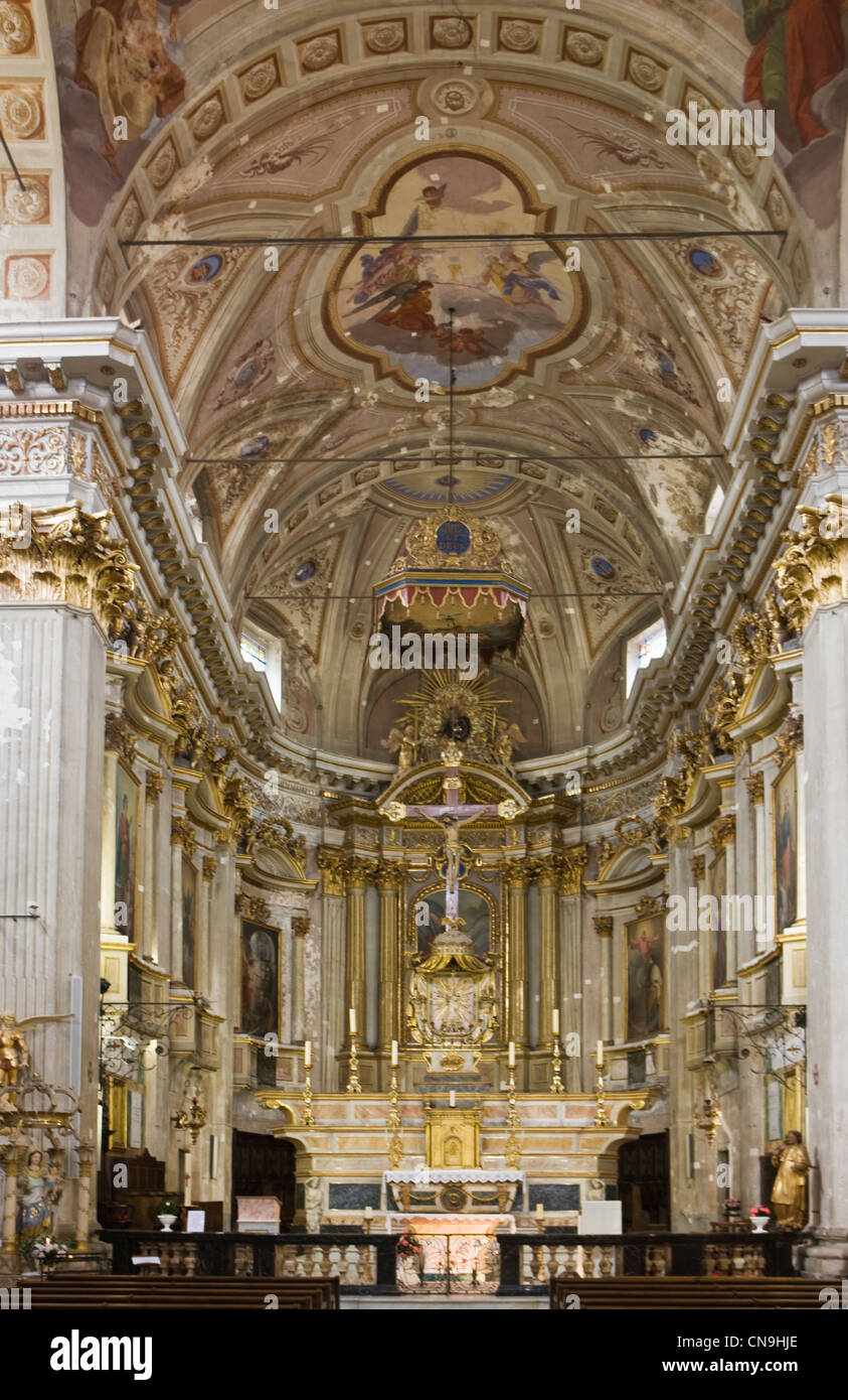 France, Alpes Maritimes, Sospel, St Michel, Baroque period, the nave and choir Stock Photo
