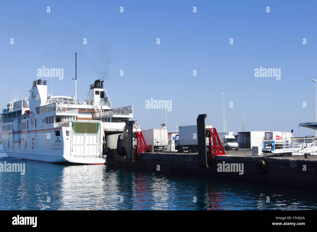 Lanzarote, Canary Islands - Playa Blanca. Commercial ARMAS line ferry to other Canary islands. Stock Photo