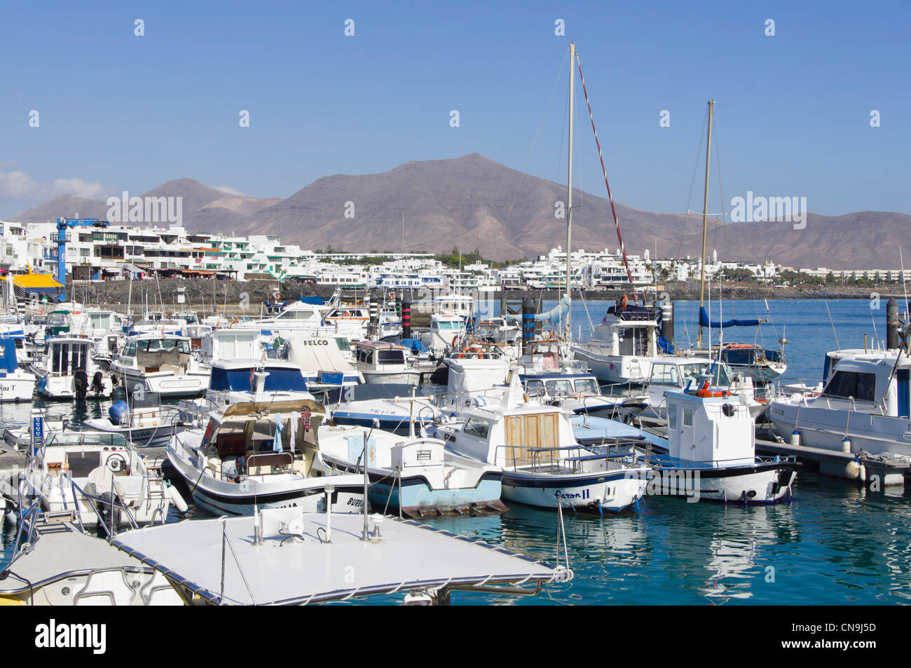 Lanzarote, Canary Islands - Playa Blanca, the harbour. Stock Photo