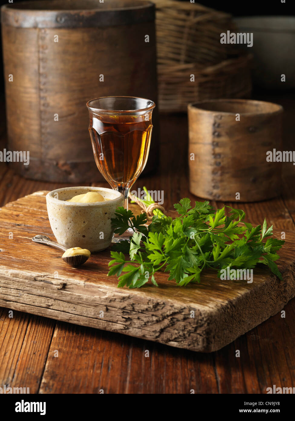 Parsley, dijon mustard and wine Stock Photo Alamy