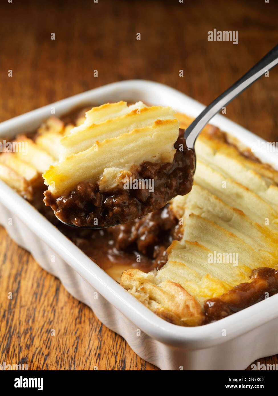 Spoonful of cottage pie Stock Photo