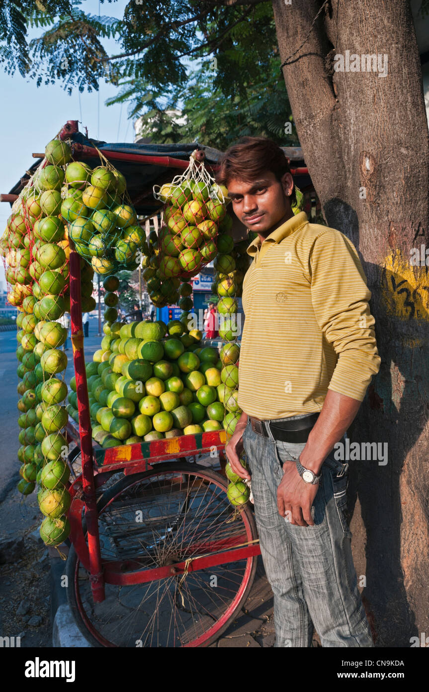 Sweet lime mosambi juice stall Hyderabad Andhra Pradesh India Stock Photo
