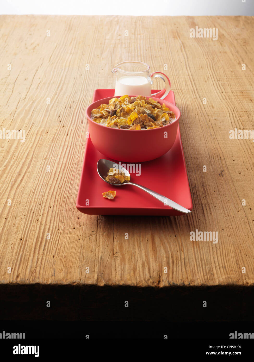 Bowl of cereal on serving tray Stock Photo