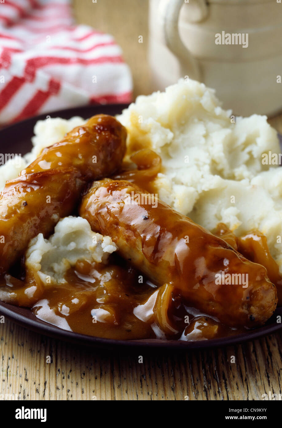 Sausage and potatoes with gravy Stock Photo