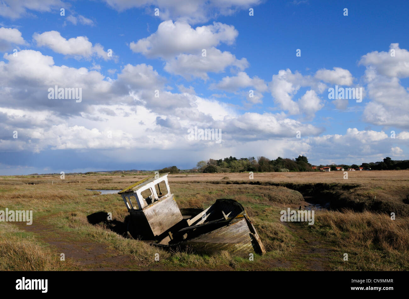 Wrecked Boat at Thornham, Norfolk, England, UK Stock Photo