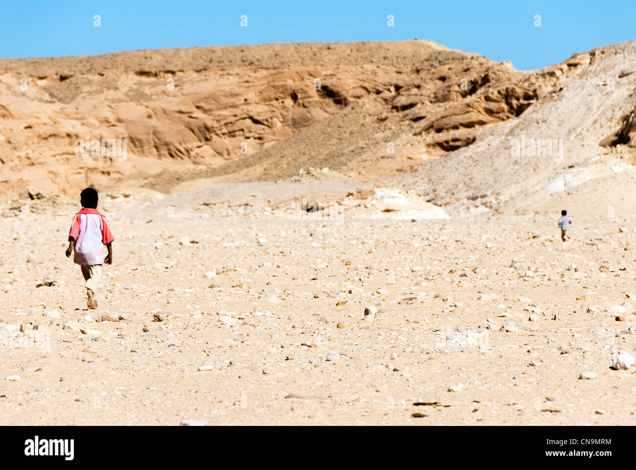Muzeina bedouin kids running - Arada desert - Sinai Peninsula, Egypt Stock Photo