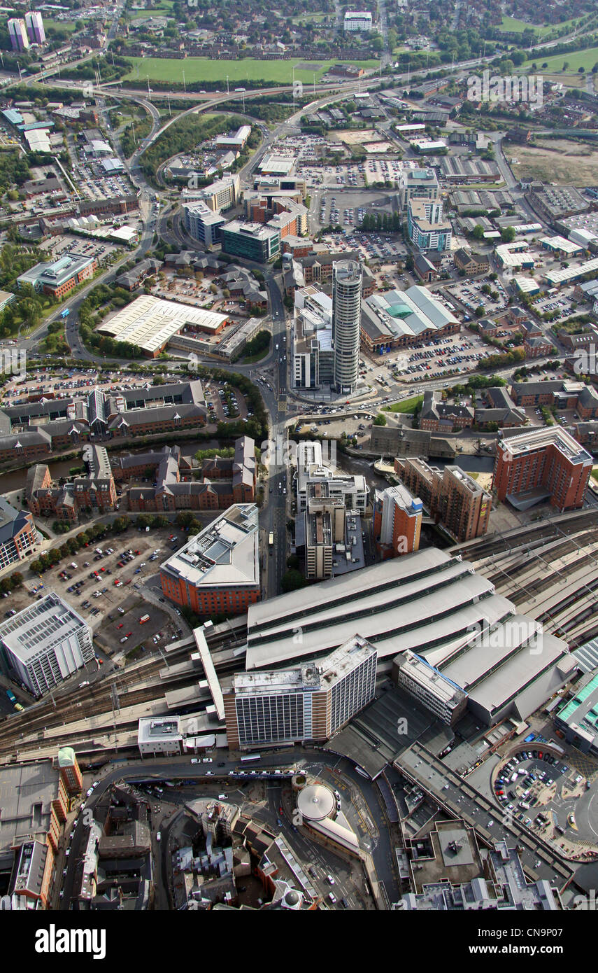 aerial view of Leeds Station looking south towards the M621 motorway junctions Stock Photo