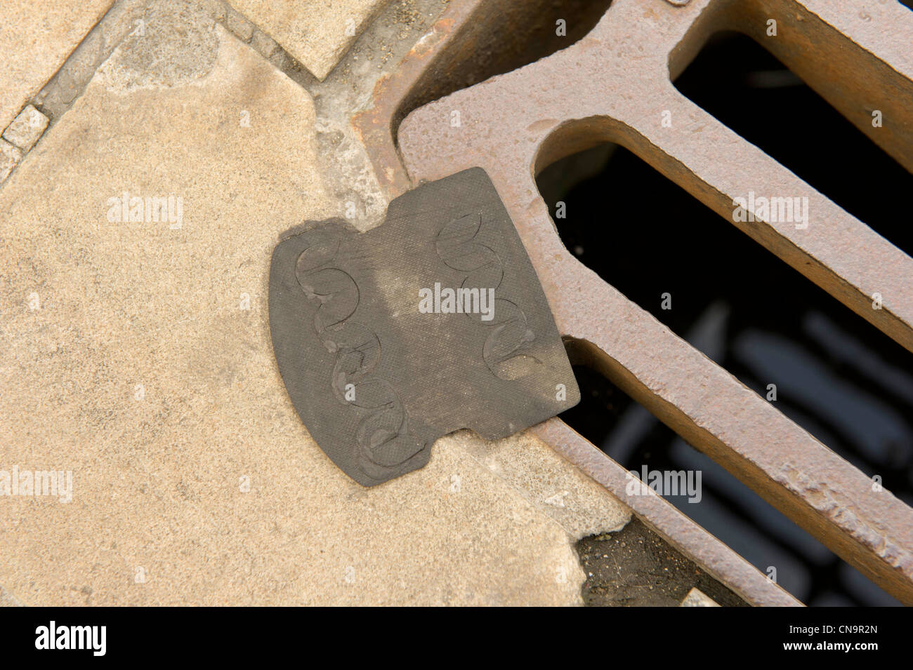 Drain cover sealed with a police tag prior to the Liberal Democratic spring conference in Sheffield Stock Photo