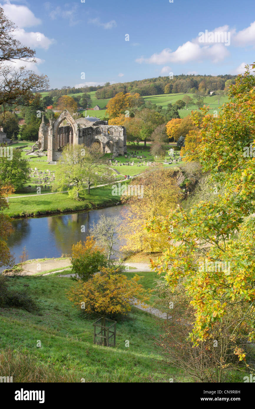 Bolton Priory surrounded by autumn colours,  Bolton Abbey estate, Wharfedale, Yorkshire Dales, UK Stock Photo