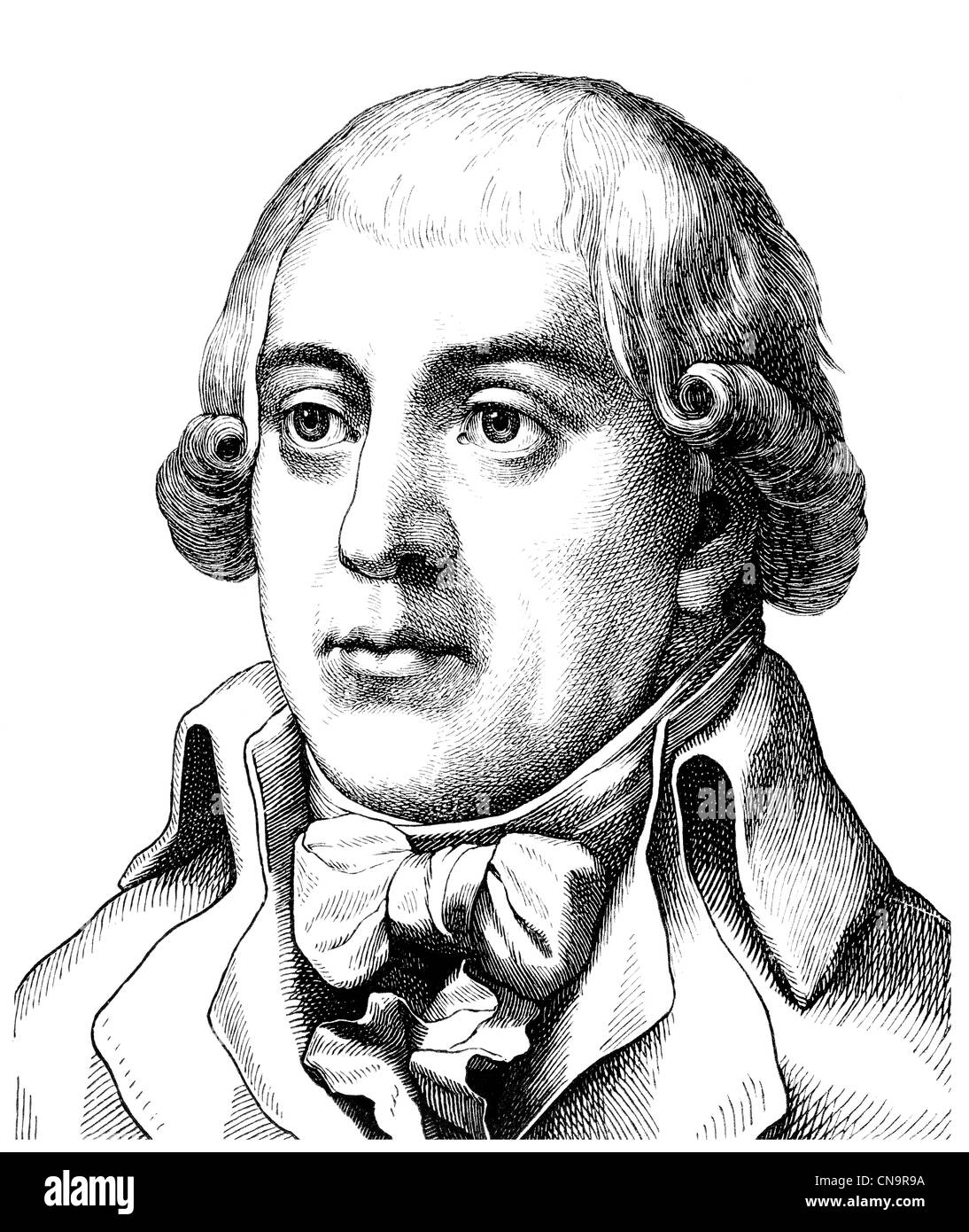 Gottfried August Buerger, 1747 - 1794, a German poet of the Enlightenment, author of The Adventures of Baron Munchausen Stock Photo