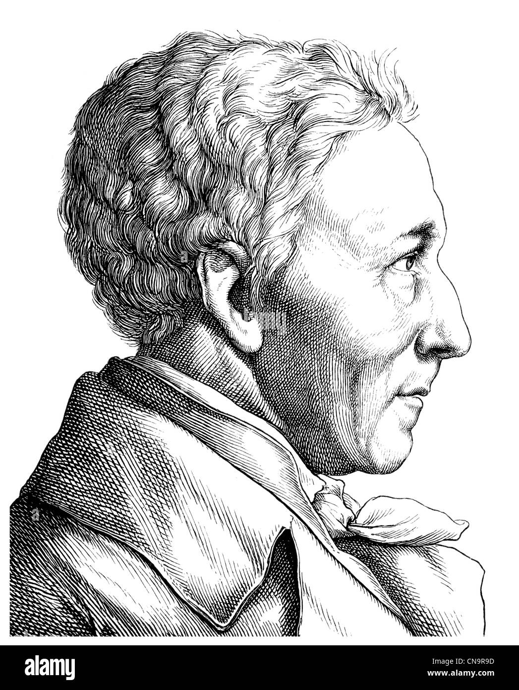Historical drawing, 19th century, Albrecht Daniel Thaer, 1752 - 1828, a polymath and founder of Agricultural Science Stock Photo