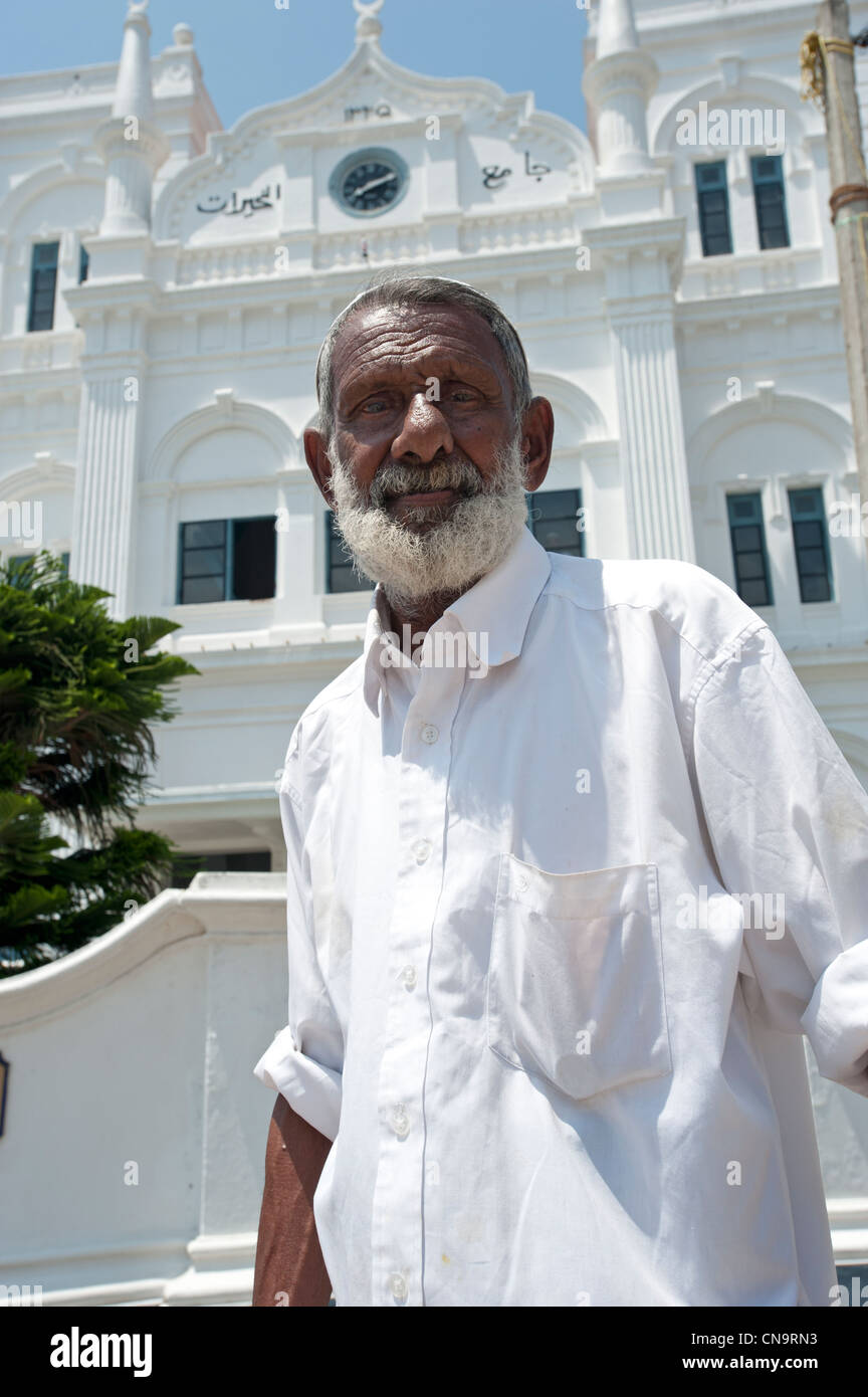 The Muezzin in front of the Meeran Jumma Mosque in the Galle Fort Sri Lanka Stock Photo