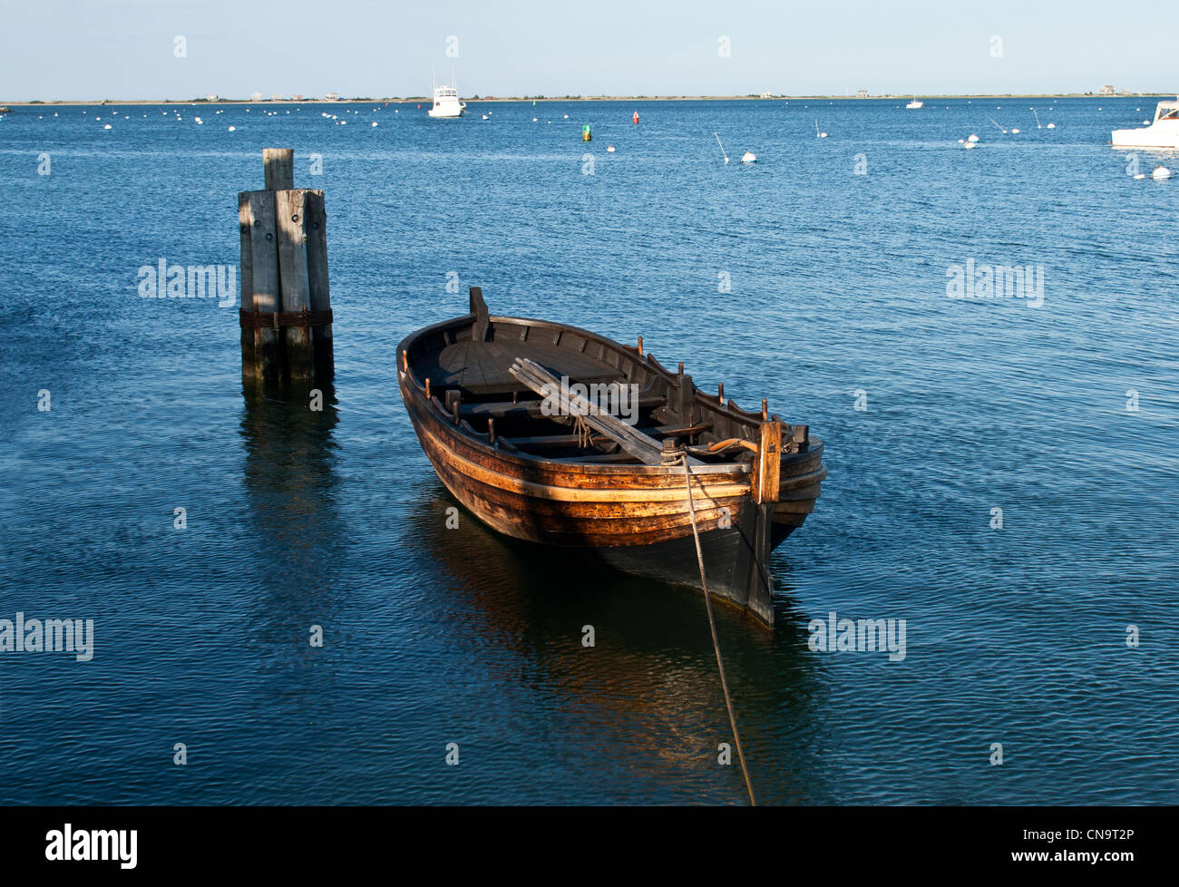 Ship Mayflower II, docked at Plymouth harbor, Plymouth Massachusetts, USA is a replica of the original Pilgrim ship from 1620 Stock Photo