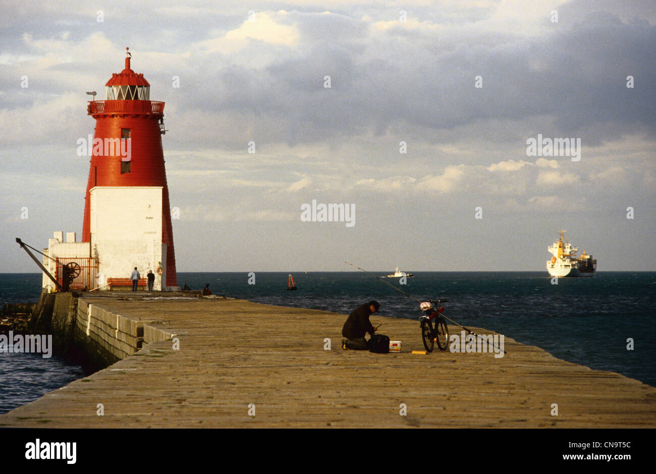 Reversed image of Landmark red Lighthouse at the entrance to Dublin harbour Ireland Stock Photo