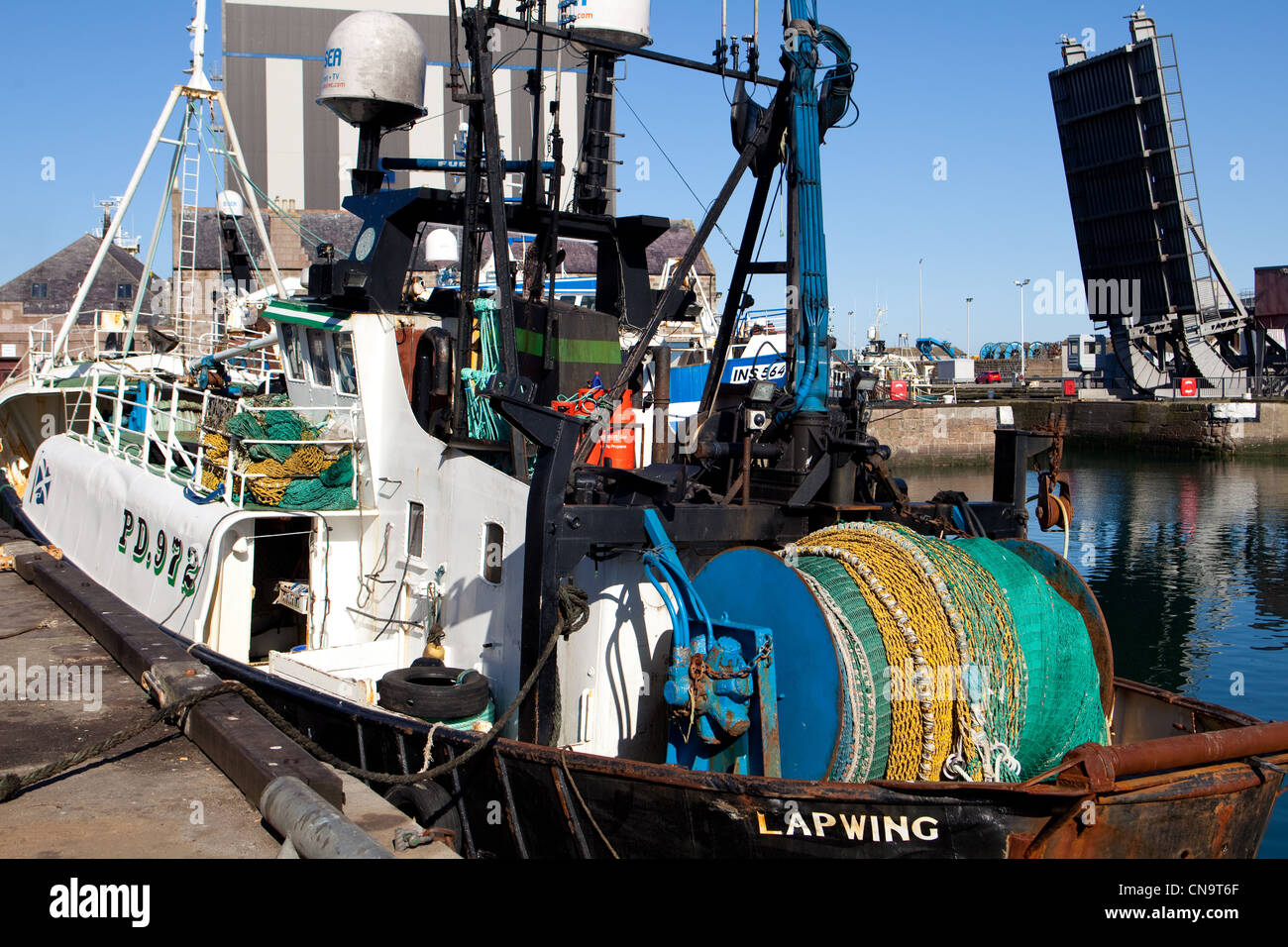 Deep sea trawlers alongside, the fishing town, the port of Peterhead .N.E.Scotland UK Stock Photo