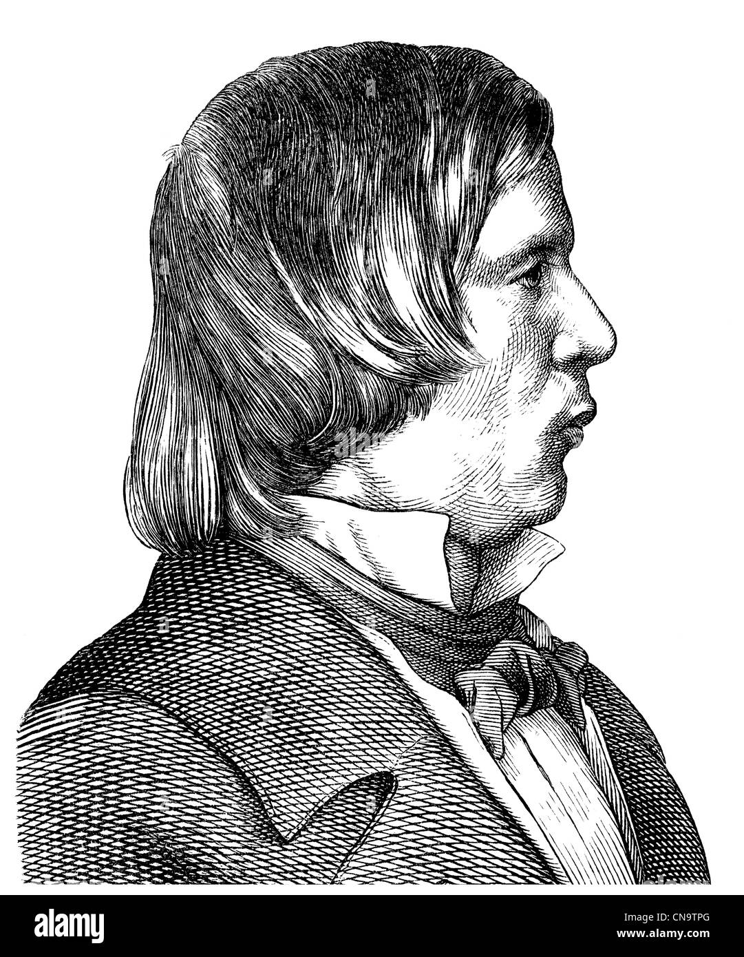 Historical drawing, 19th century, Robert Schumann, 1810 - 1856, a German composer and pianist of the Romantic Stock Photo