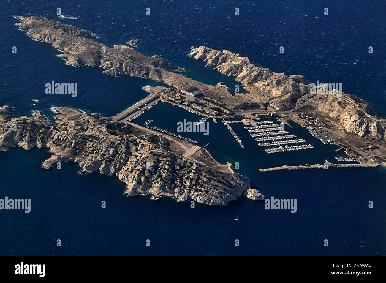ile de Ratonneau ( Ratonneu island ) and adjoining Ile de Pomegues (Pomegues island),Marseille,France Stock Photo