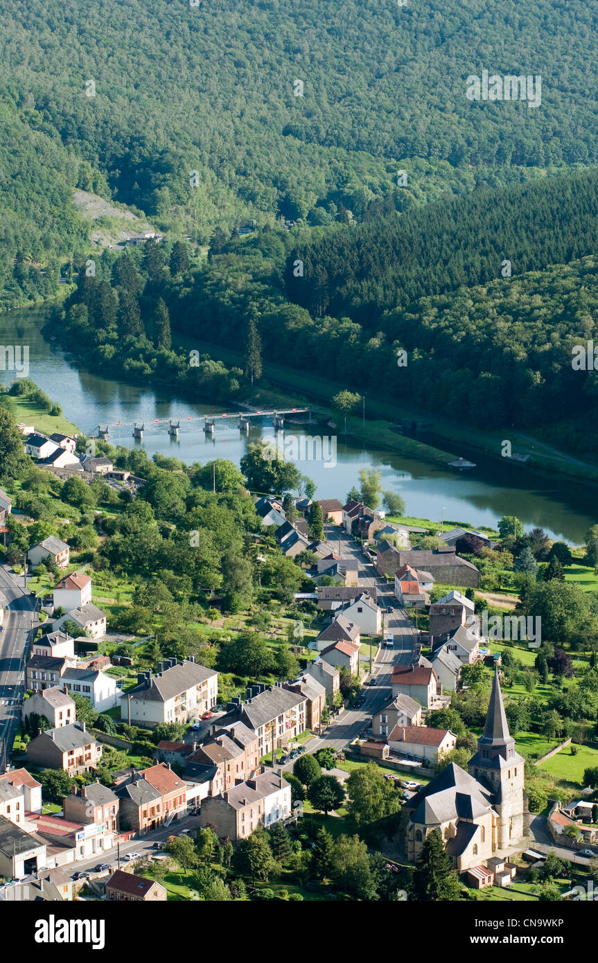 France, Ardennes, Montherme, edges of Meuse (aerial view) Stock Photo