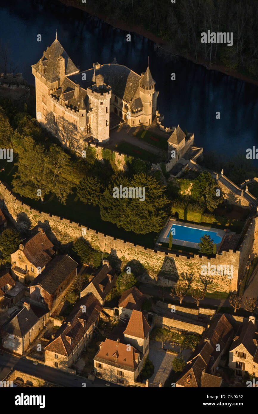 France, Dordogne, Dordogne Valley, Perigord Black, Vitrac, Chateau de Montfort, Aerial view Stock Photo