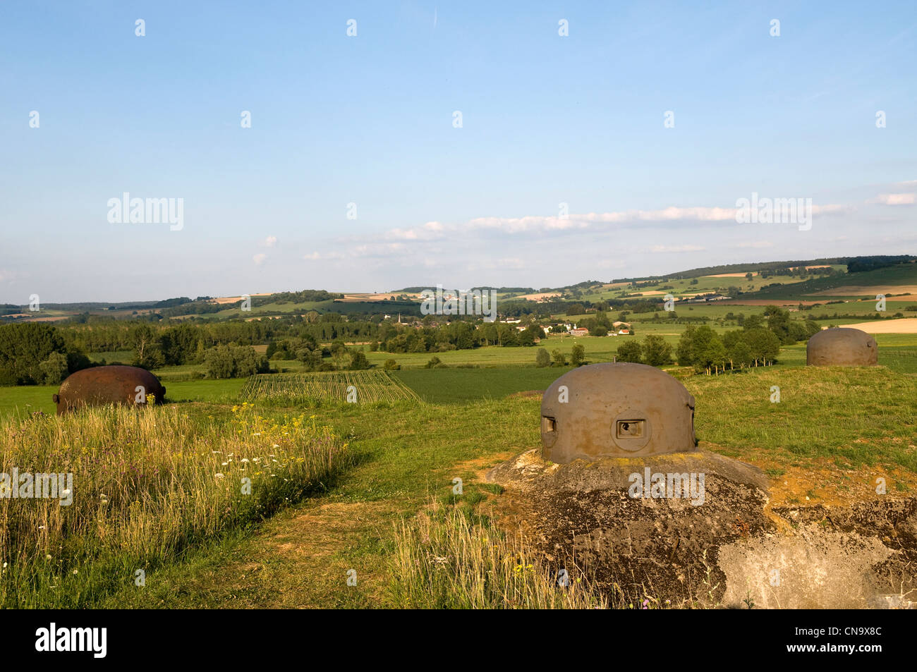 France, Ardennes, Villy la Ferte, fort of the Maginot line, the turrets of fight Stock Photo