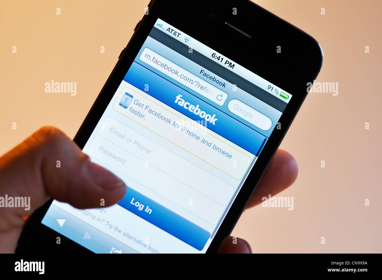 iPhone - Facebook log in Stock Photo - Alamy