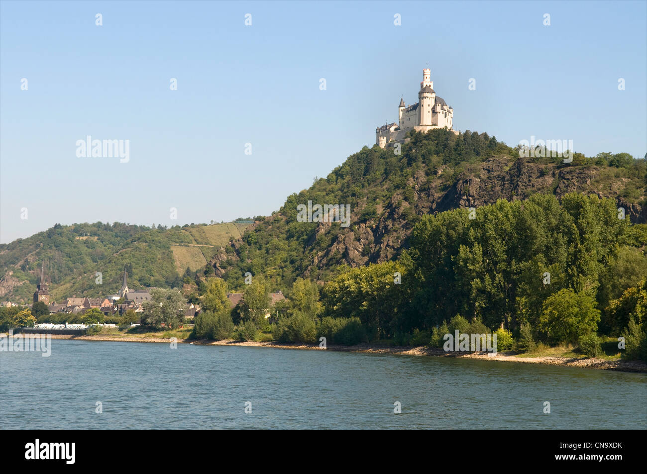 Germany, Rhineland Palatinate, Braubach, castle of Marksburg, the romantic Rhine listed as World Heritage by UNESCO Stock Photo