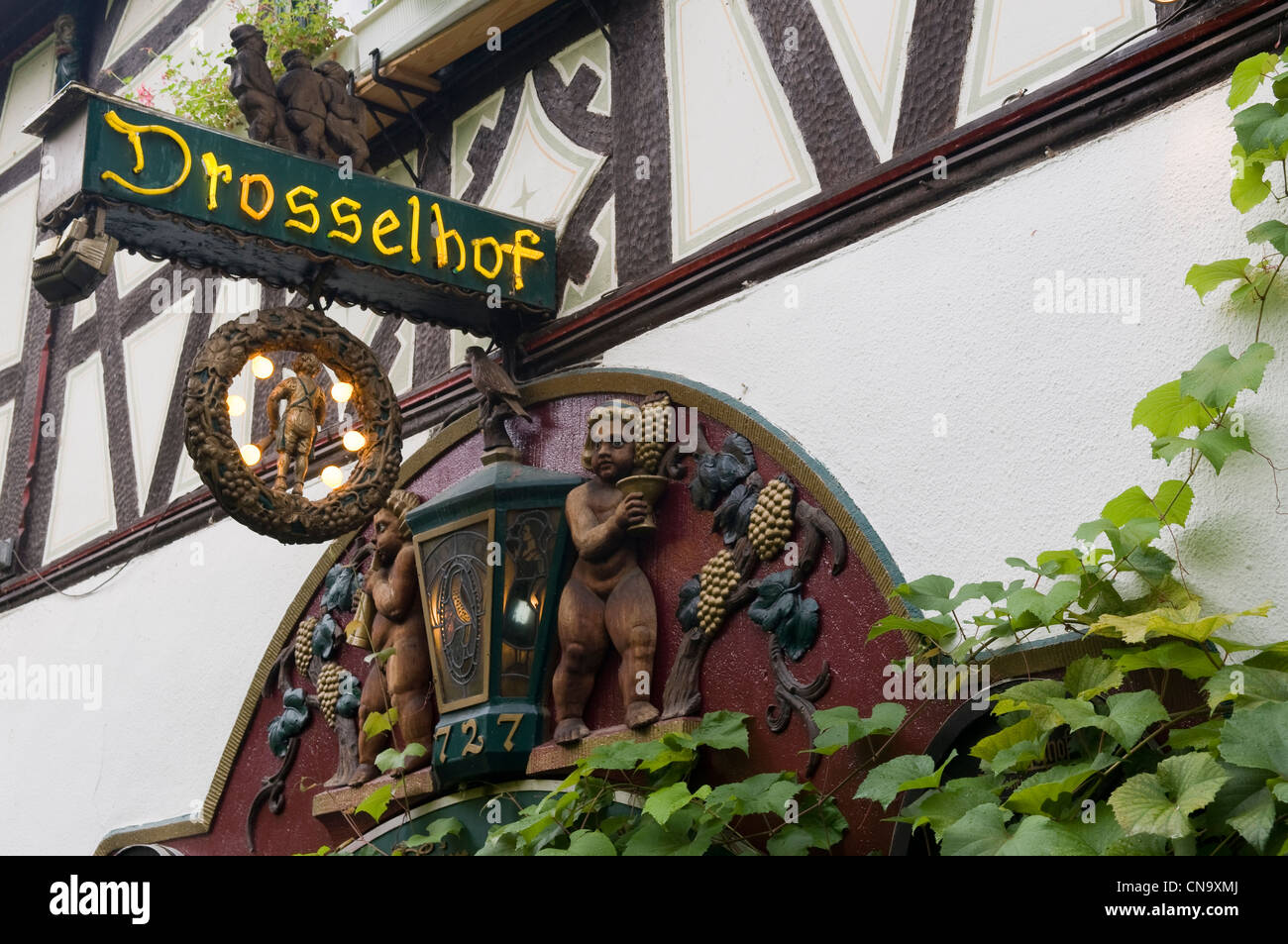 Germany, Hesse, Rudesheim am Rhein, sign in Drosselgasse Stock Photo
