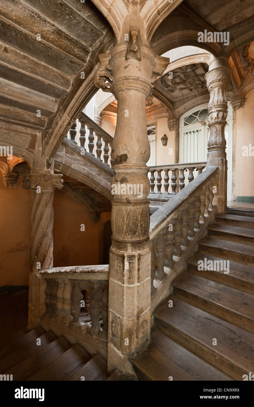 France, Dordogne, Pe rigueux, the French staircase of the Hotel La Maison de Lestrade and Joubert Stock Photo