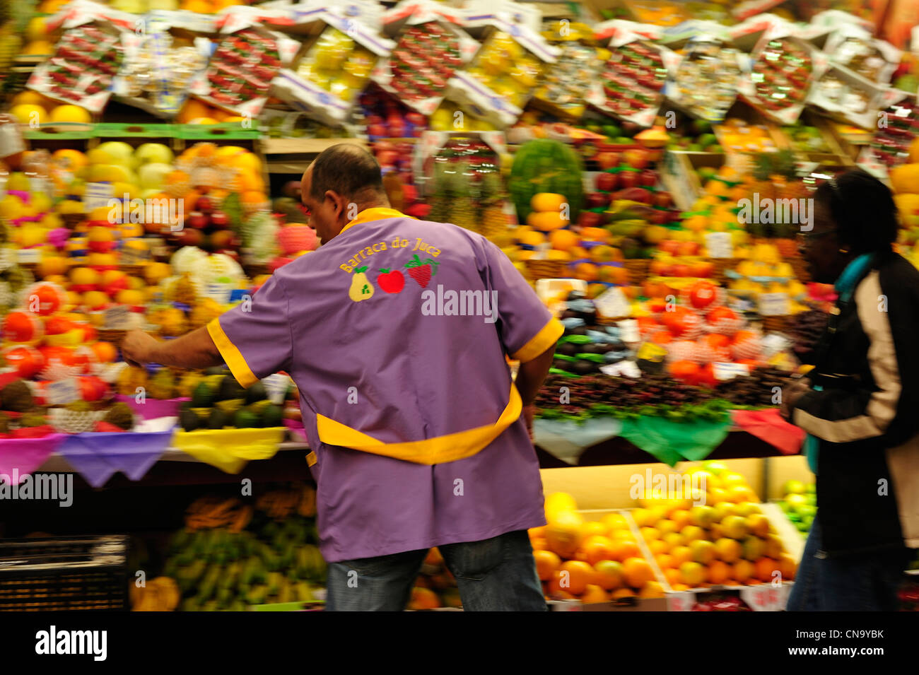 Brazil, Sao Paulo, Mercadao city market, fruit stalls Stock Photo