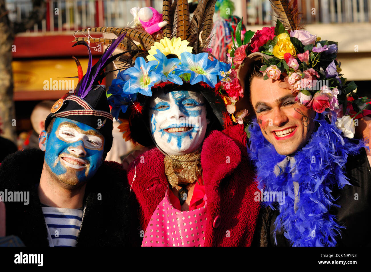 France, Nord, Dunkirk, carnival of Dunkirk, carnival goers with colorful disguises Stock Photo